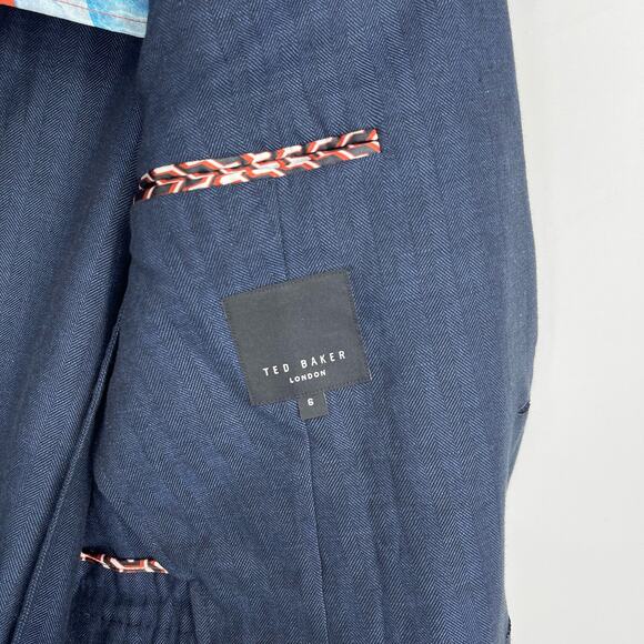 Ted Baker Balrhot Linen Herringbone Suit Jacket Navy Size 6 US 2XL - Picture 4 of 9